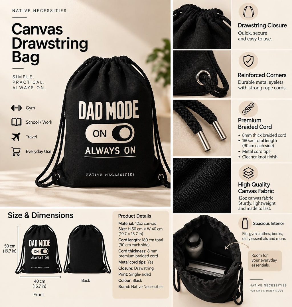 Dad Mode Always On Canvas Drawstring Bag.
