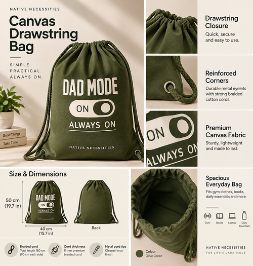 Dad Mode Always On Canvas Drawstring Bag.