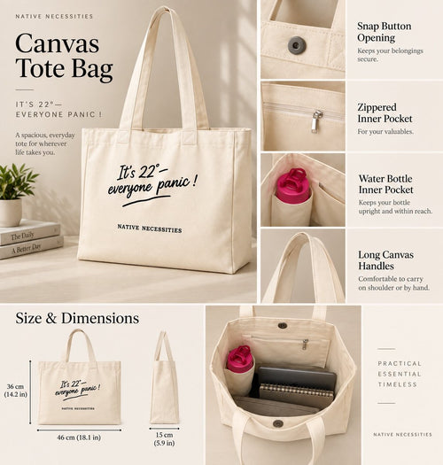 “It’s 22° — Everyone Panic! Canvas Tote Bag”